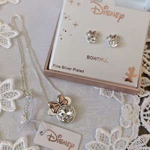 Disney Minnie Mouse Bowtiful Rose gold w/crystals necklace & earrings Limited Ed
